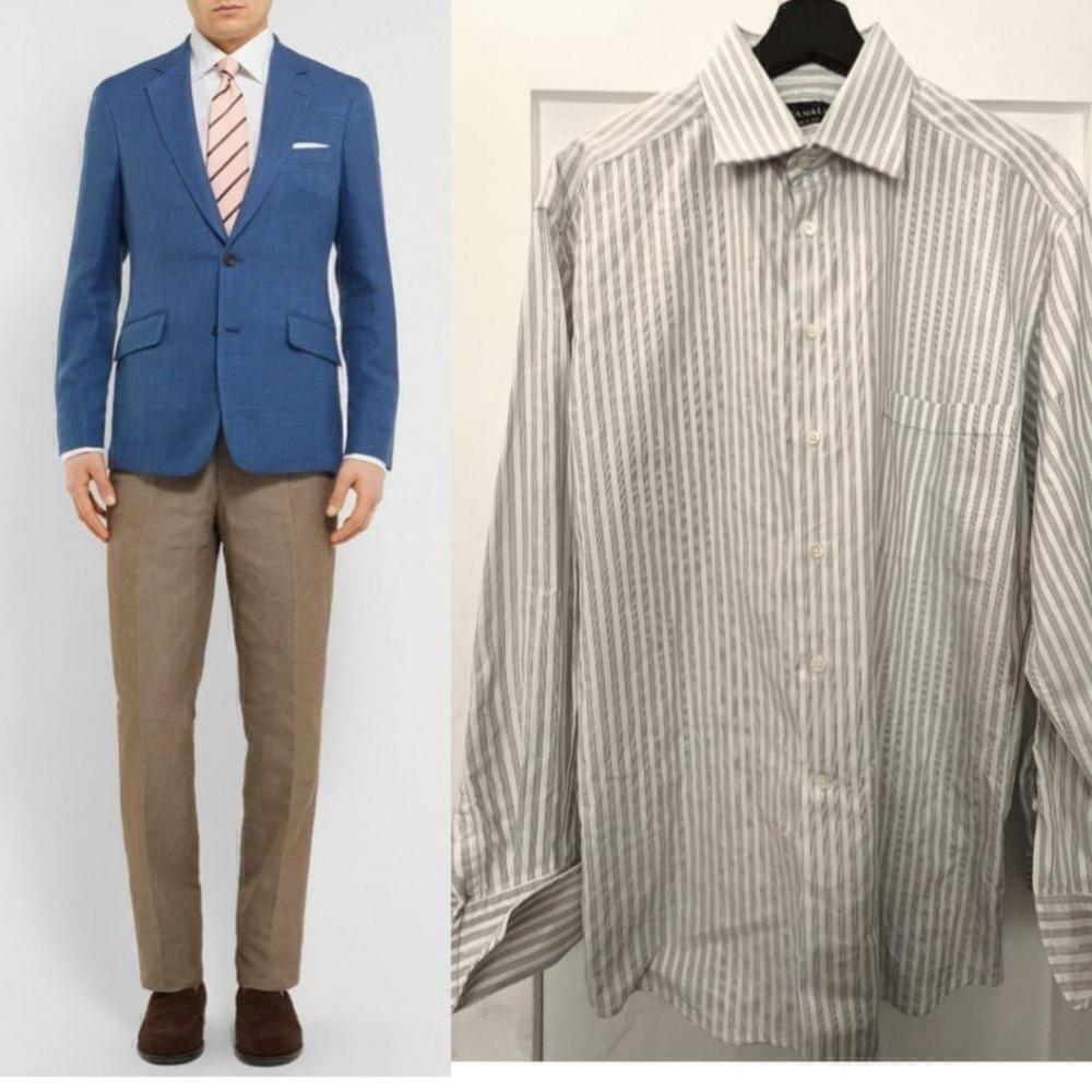 Canali | Classic Slim-fit double cuff shirt in grey stripe